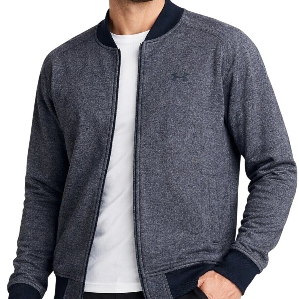 Under Armour Bomber Jacket Mens Small Gray Threadborne Full Zip Track‎ Fleece